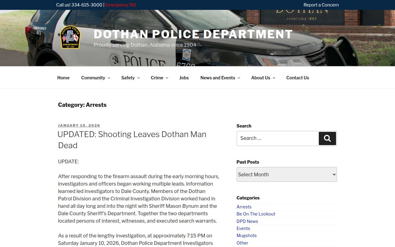 Dothan Police Department arrests page