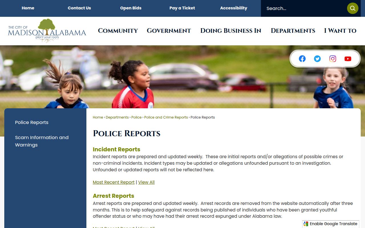 Madison Police Department reports archive page