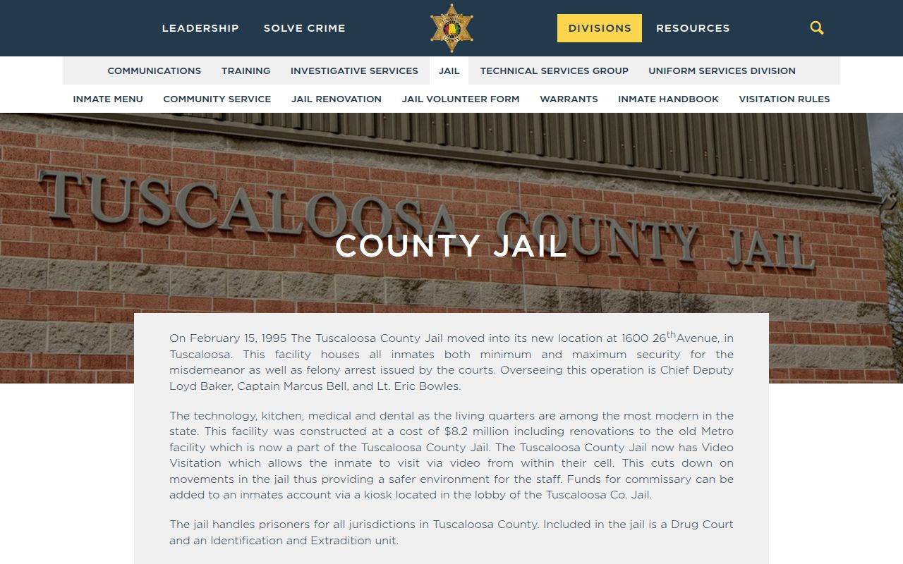 Tuscaloosa County Sheriff Jail Division page