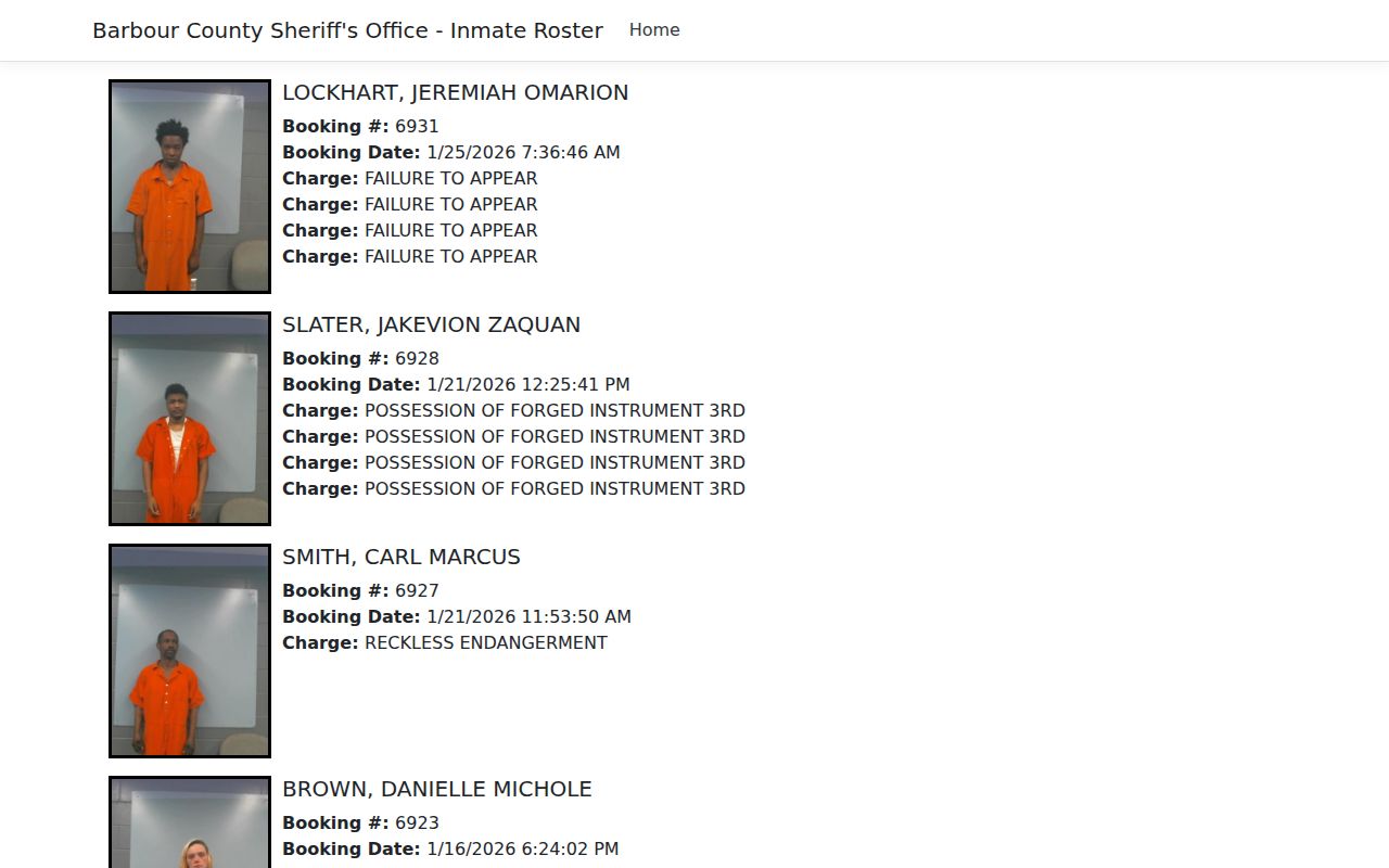Barbour County inmate roster page