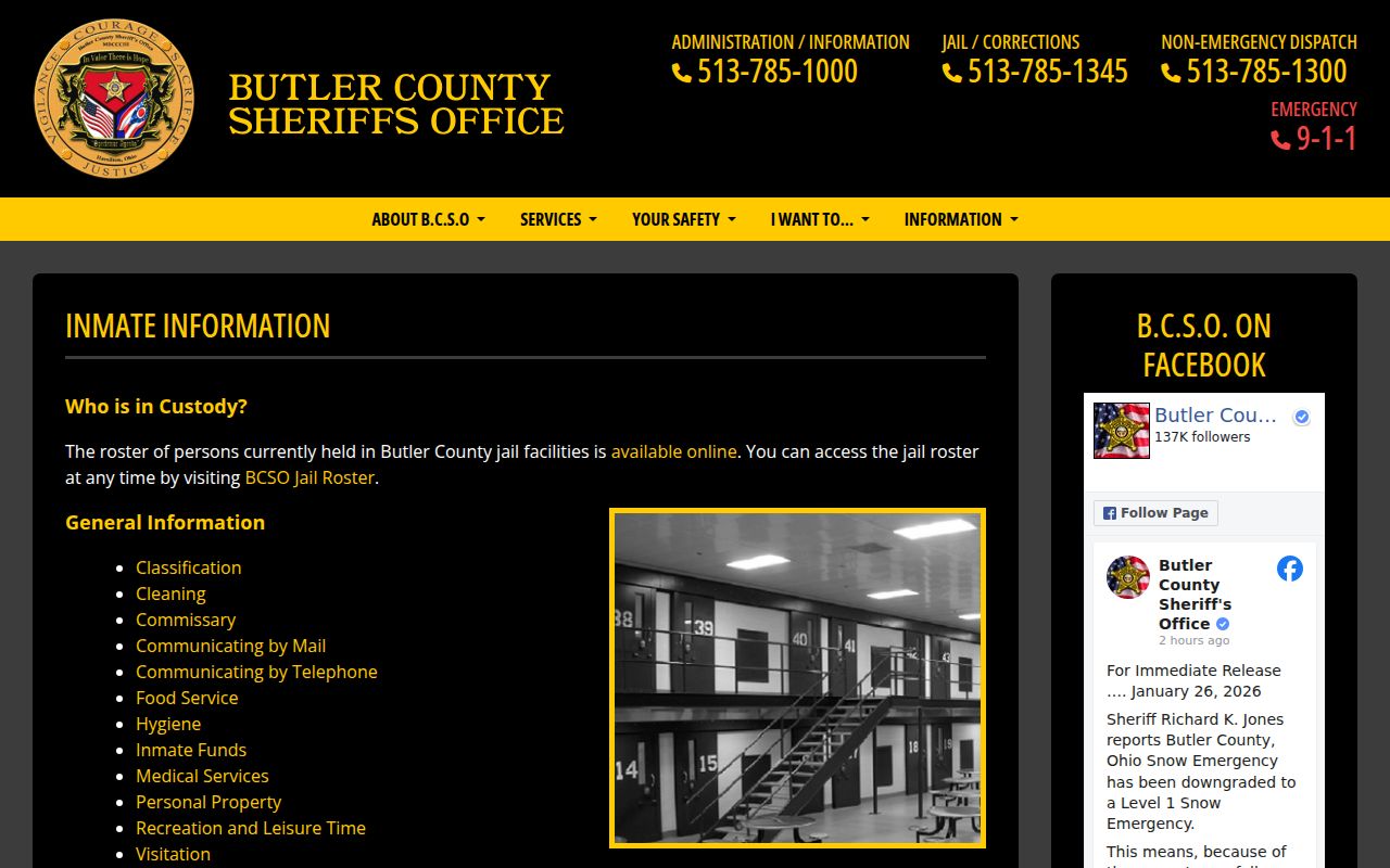 Butler County inmate search page