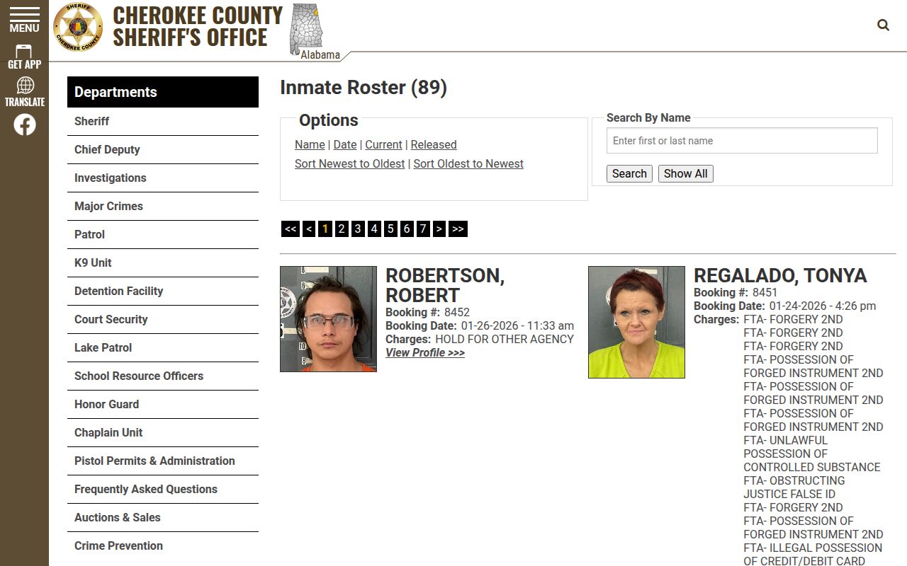 Cherokee County inmate roster page