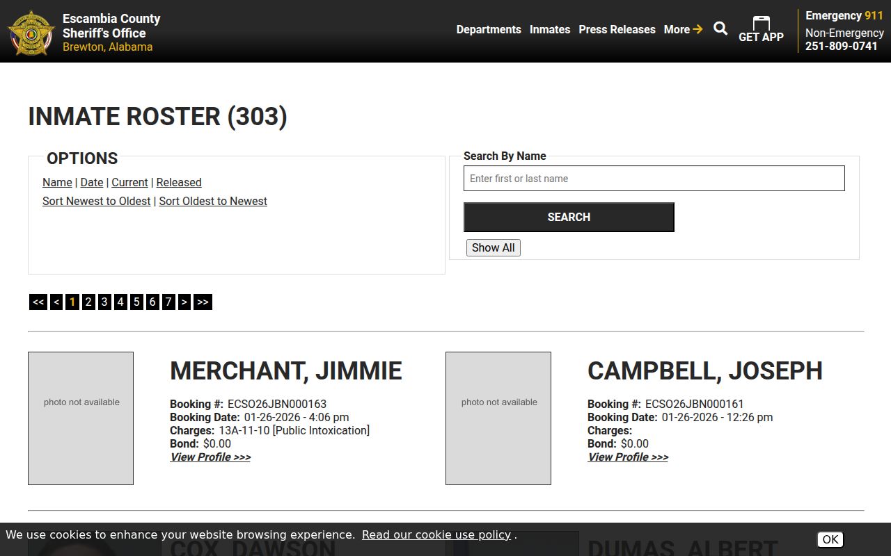 Escambia County inmate roster page