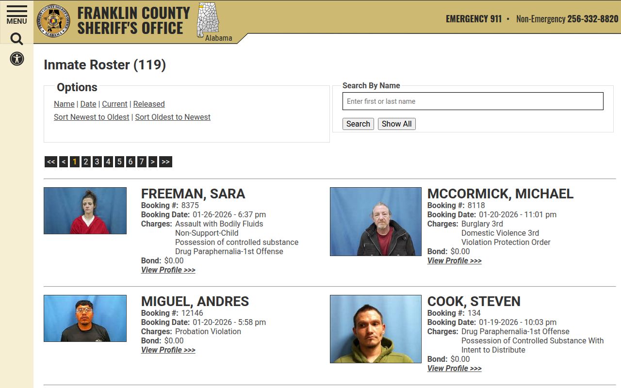 Franklin County inmate roster page