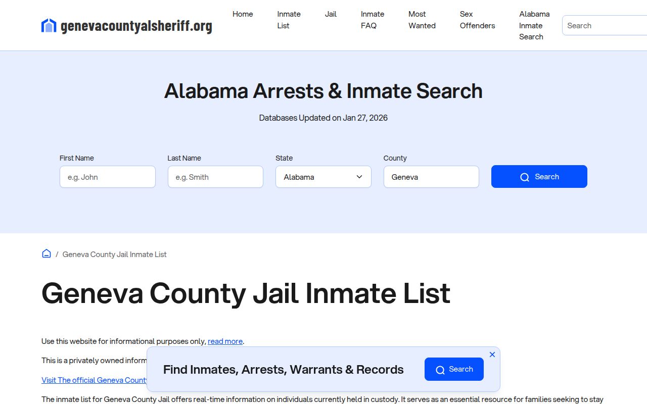 Geneva County inmate list page
