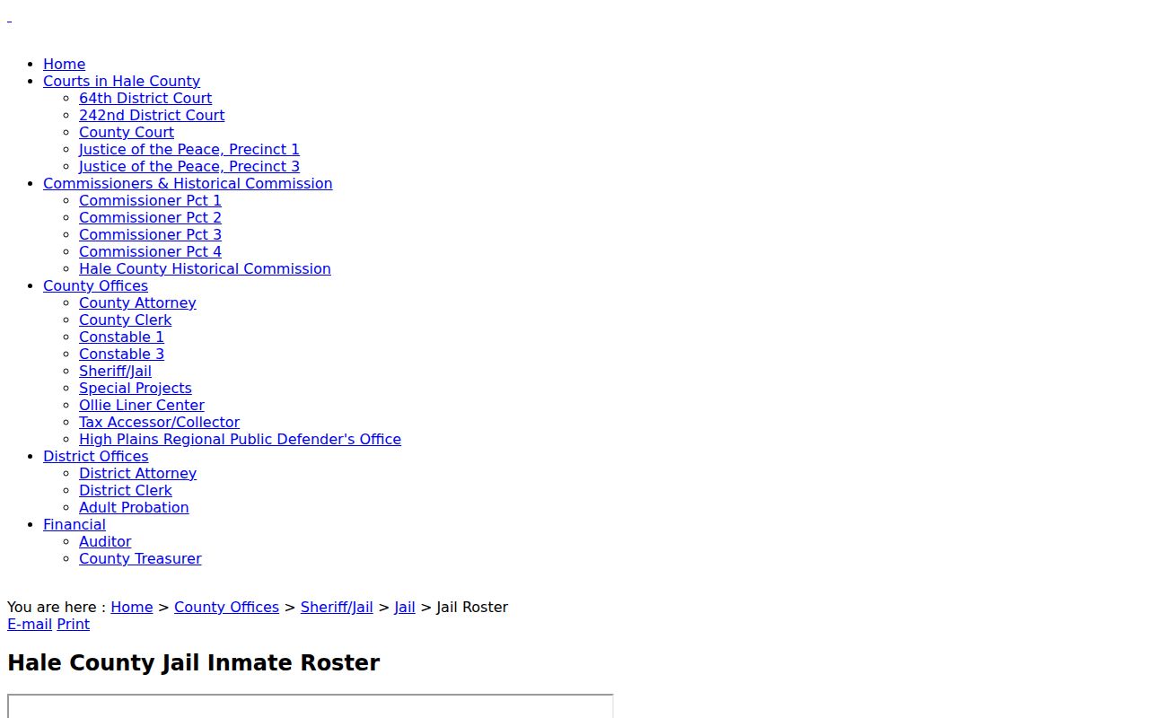 Hale County jail roster page