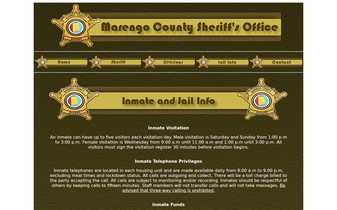 Marengo County jail info page
