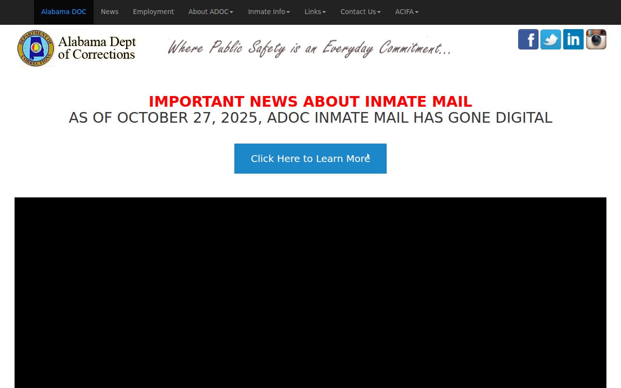 Alabama Department of Corrections homepage